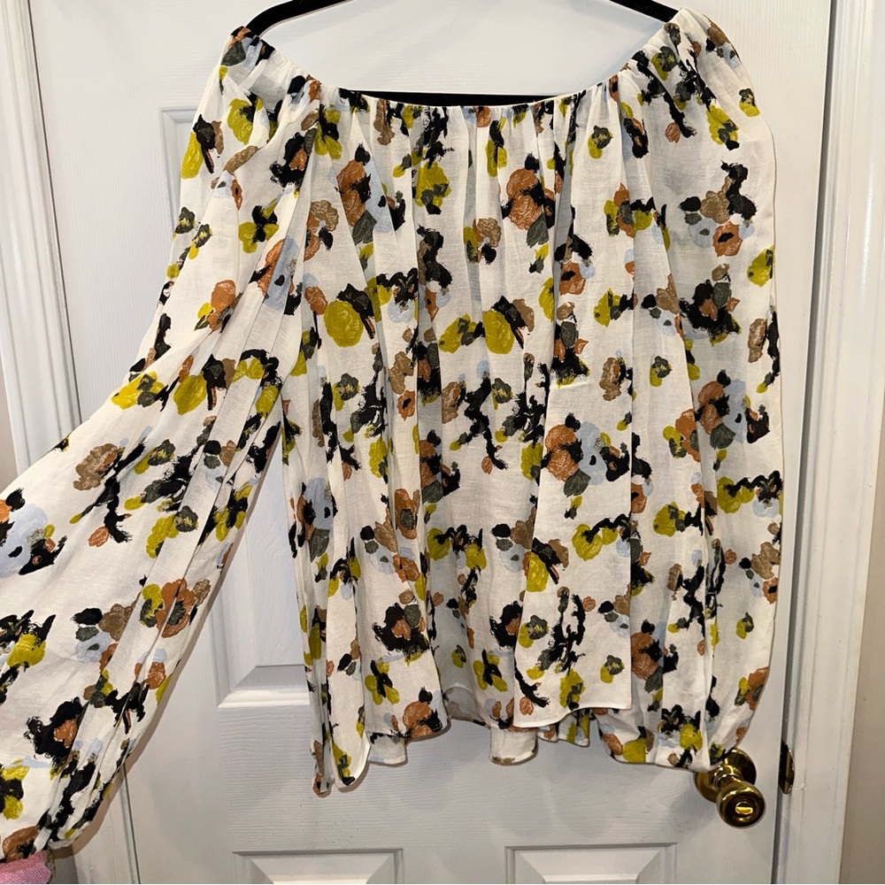 MM Lafleur Floral Blouse - White, Black, Yellow, Orange - Picture 7 of 8